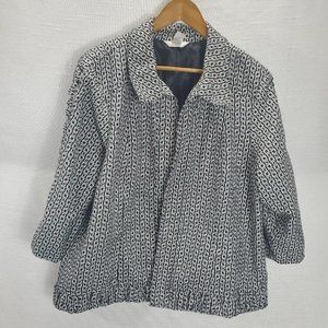 CJ Banks Open Jacket Womens 2x Black/White 3/4 Sleeve Ruched Detail Lined
